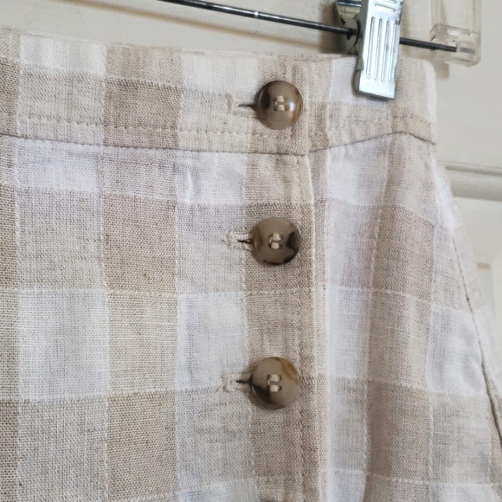 Madewell Linen Blend Tulip Hem Gingham Mini Skirt Tan White Size 0 - Picture 6 of 12